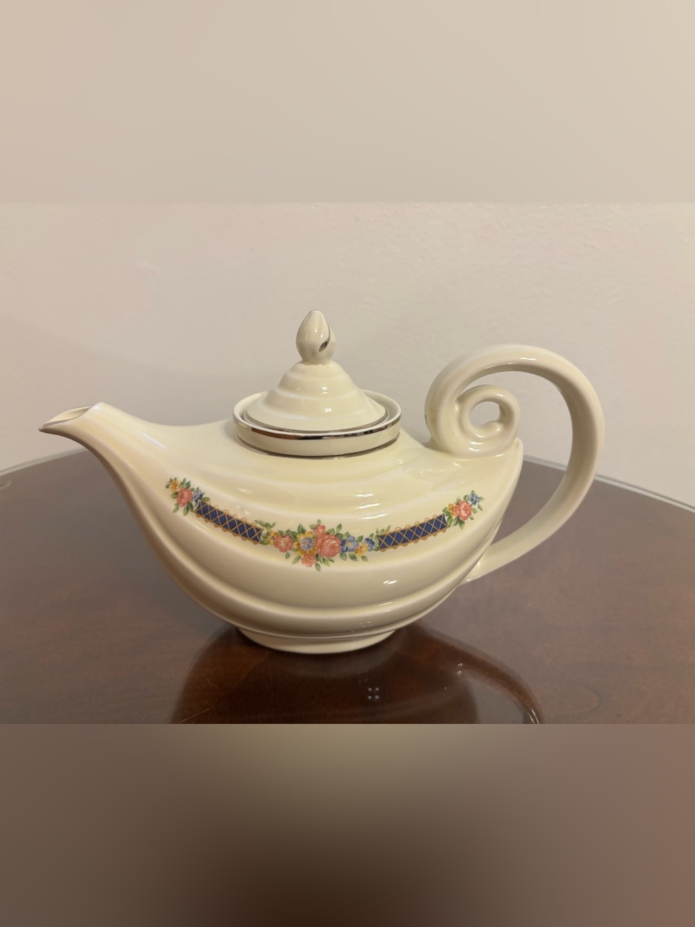 Vintage Hall’s China Co "Aladdin" Shape Teapot in "Blue Bouquet" Pattern